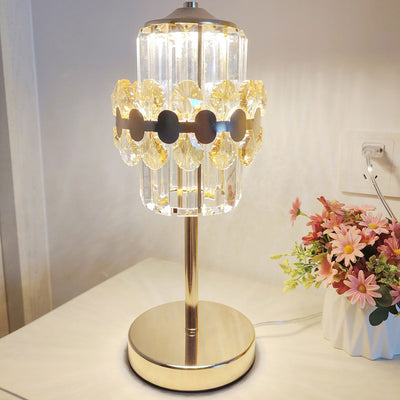 Moderne LED-Tischlampe aus Kristall mit Blumenmuster aus Goldmetall 