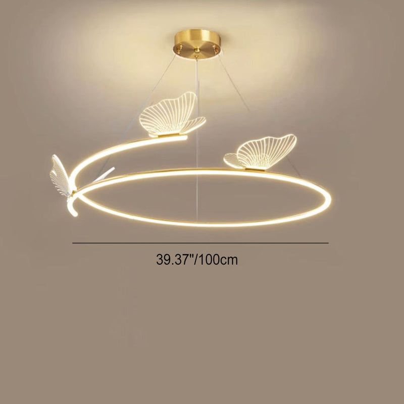 Zeitgenössische Art Deco Acryl Schmetterling Hardware Kreis Schatten LED Pendelleuchte Für Wohnzimmer 