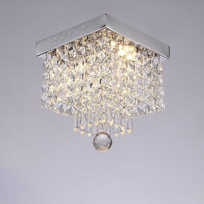 Modern Light Luxury Square Stainless Steel Crystal Lampshade LED Flush Mount Ceiling Light