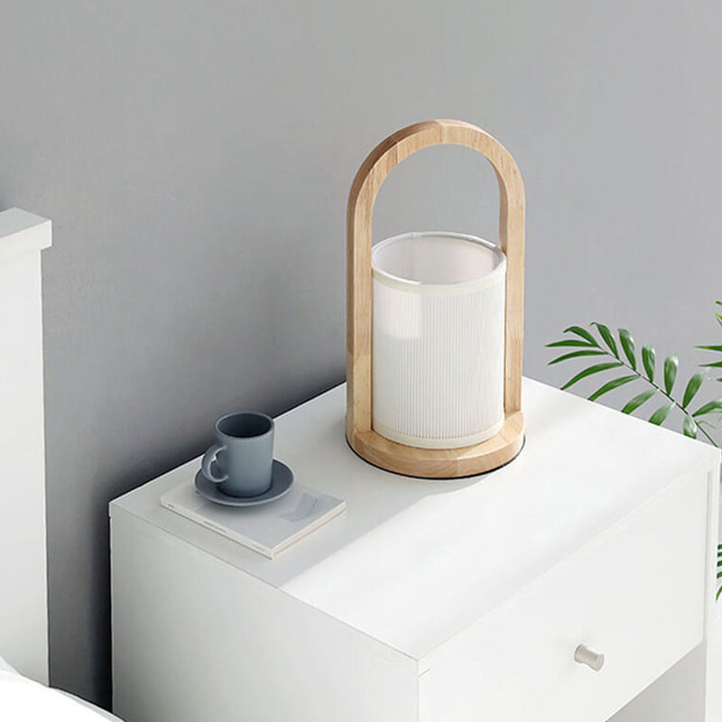 Nordic Fabric Column Solid Wood Tragbares Design 1-Licht Tischlampe 