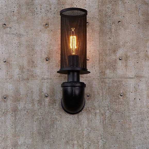 Industrial Vintage Cylinder Pipe Metal Mesh 1-Light Wall Sconce Lamp