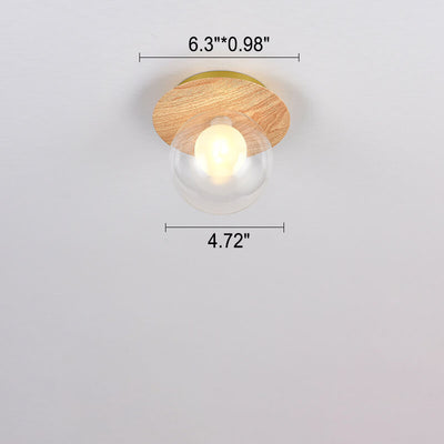 Japanese Minimalist Glass Iron Woodgrain 1-Light Semi-Flush Mount Ceiling Light