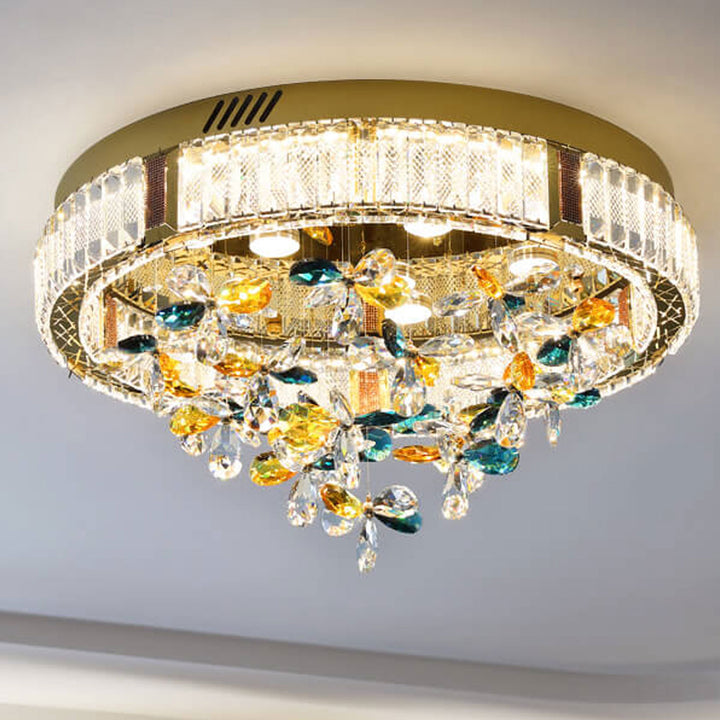 Moderne LED-Deckenleuchte „Jane Clover“ aus Edelstahl mit Kristallen 