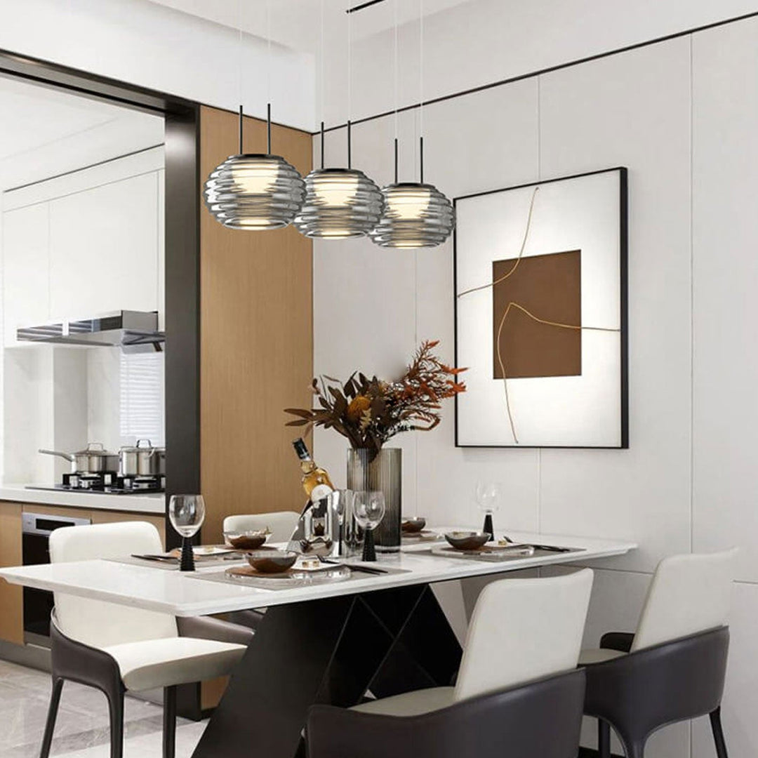 Italienische Minimalistische Wasserwelle Runde Glas Lange Bar Insel Licht 3-Licht Kronleuchter 