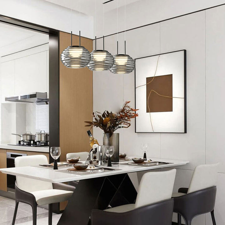 Italienische Minimalistische Wasserwelle Runde Glas Lange Bar Insel Licht 3-Licht Kronleuchter 
