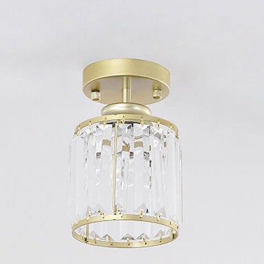 Modern Iron Crystal Cylindrical 1-Light Semi-Flush Mount Ceiling Light