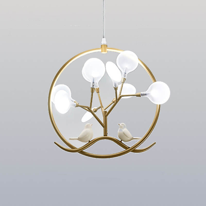 Nordic Metal Circular Bird Branch 9-Light Chandelier