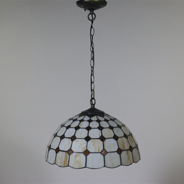 Vintage Tiffany Baroque Stained Glass Dome 3-Light Pendant Light