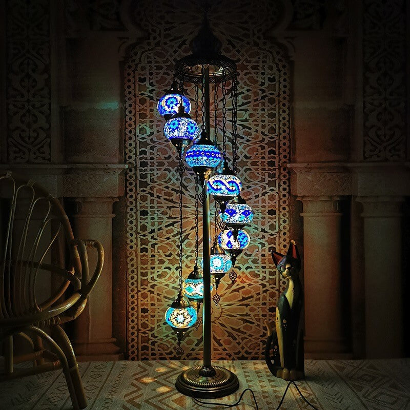 Retro Turkish Moroccan Globe 9-Light Standing Floor Lamp