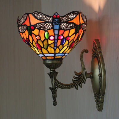 Tiffany Retro Dragonfly Glass 1-Light Wall Sconce Lamp