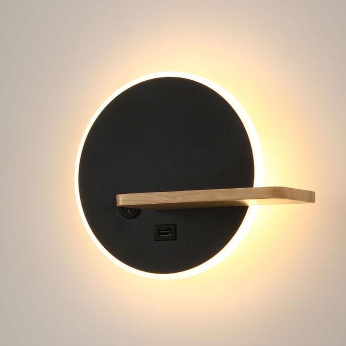 Nordic Creative Flat Round 1-Light LED Wall Sconce Lamp With USB Port And Switch