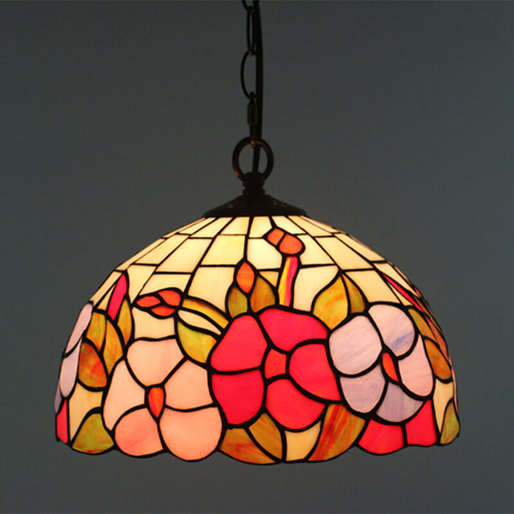 Cúpula de Vidrio Tiffany Europea con Vitral, Lámpara Colgante de 1 Luz 
