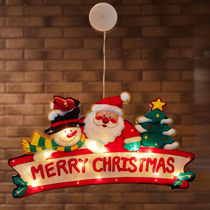 Décoration de fenêtre à ventouse avec lumières de Noël à l&