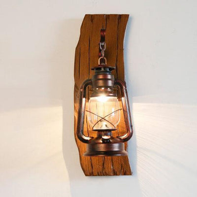 Vintage Petroleumlampe 1-Licht Wandleuchte aus massivem Holz 