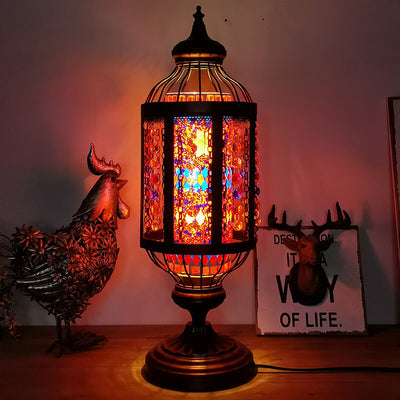 Vintage Turkish Stained Glass Lantern 1-Light Table Lamp