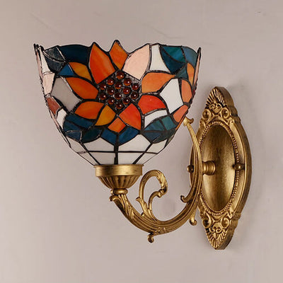 Tiffany Sunflower Stained  Glass Bowl Shade 1-Light Wall Sconce Lamp