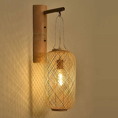 Modern Bamboo Weaving Column Lantern 1-Light  Wall Sconce Lamp