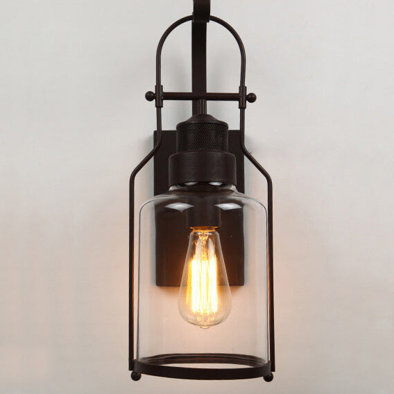 Industrial Iron Glass Jar 1-Light Wall Sconce Lamp