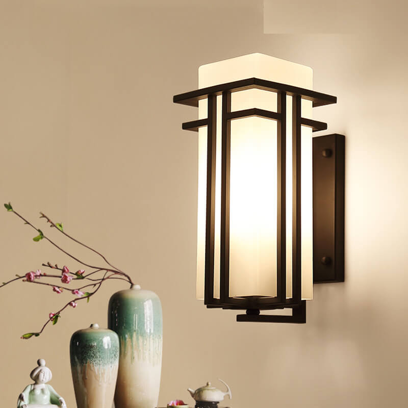 Lámpara Aplique de Pared Exterior Impermeable de 1 Luz de Hierro Cuadrado de Vidrio Moderno 