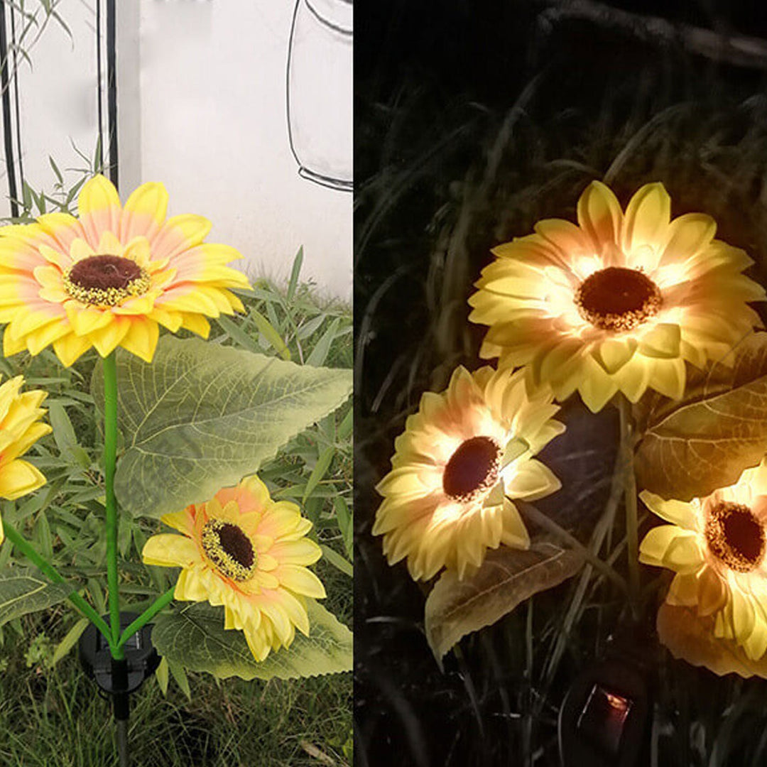 Luz de paisaje para jardín al aire libre con LED de 3 cabezas Solar Sunflower 