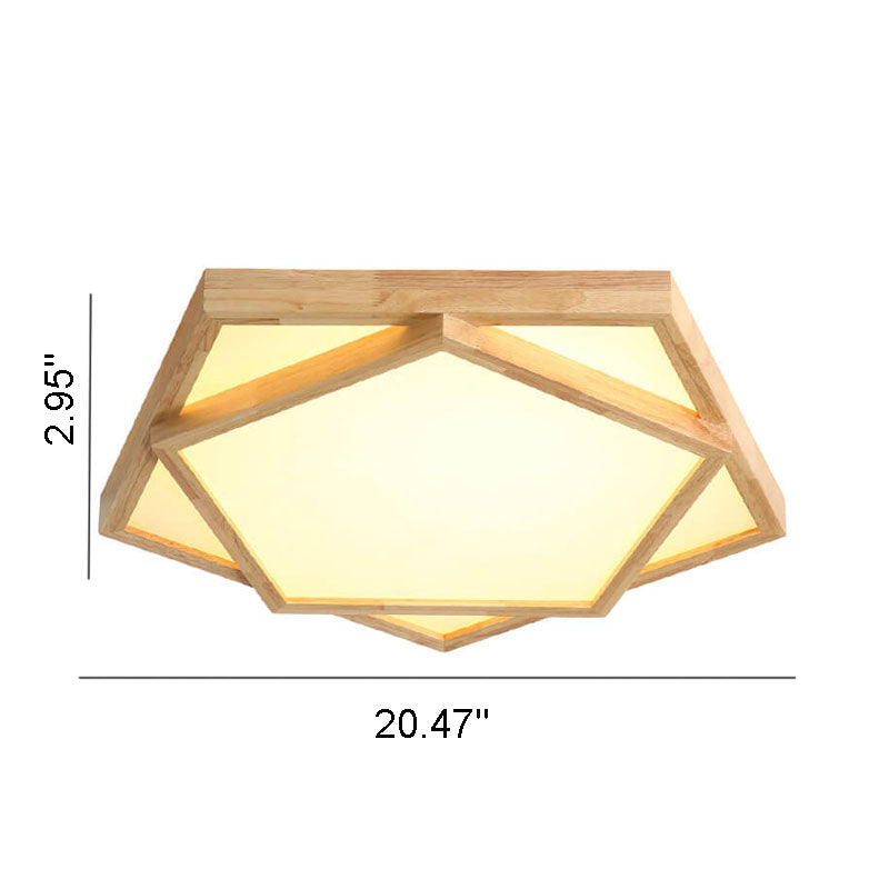 Modern Nordic Solid Wood Geometric LED Flush Mount Lighting Ceiling Light