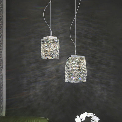 Modern Luxury Crystal Column Stainless Steel LED Pendant Light