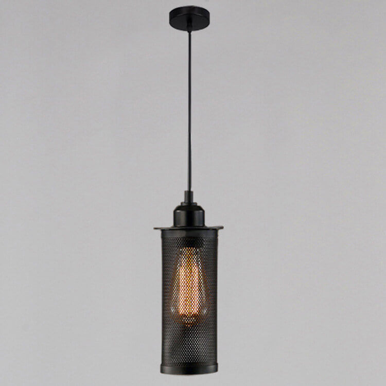 Vintage Wrought Iron Metal Mesh Cylindrical 1-Light Pendant Light