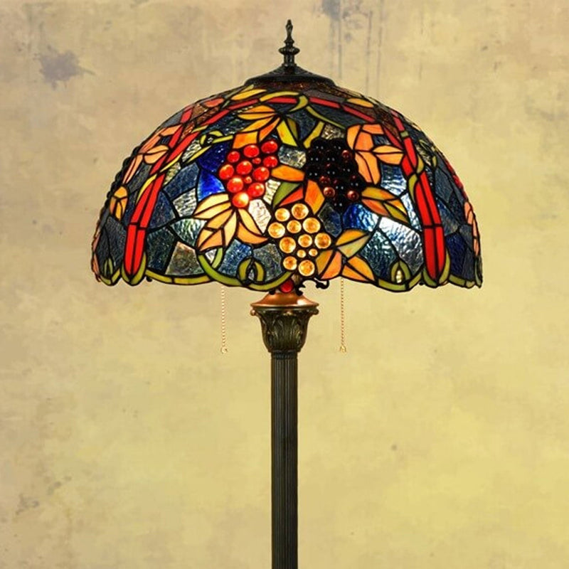 Tiffany European Creative Stained Glass Grape Pattern Design 2-Light Standing Floor Lamp