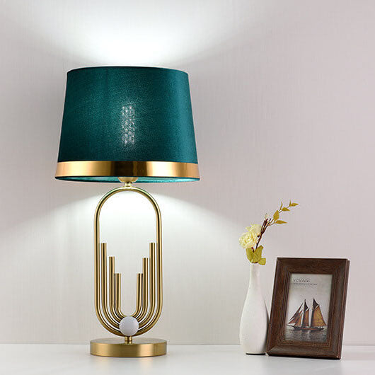 Modern Luxury Fabric Gold Oval Ring Base 1-Light Table Lamp