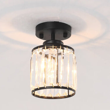 Modern Iron Crystal Cylindrical 1-Light Semi-Flush Mount Ceiling Light