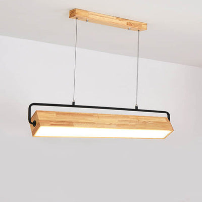 Nordic Minimalist Solid Wood Rectangular LED Chandelier