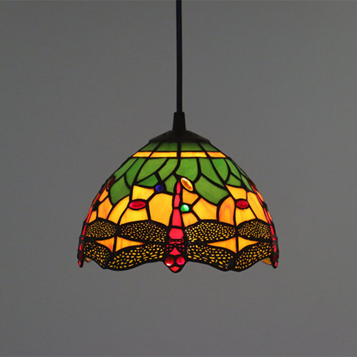 Europäische Tiffany Libelle Buntglas 1-Licht Pendelleuchte 
