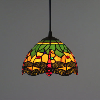 European Tiffany Dragonfly Stained Glass 1-Light Pendant Light