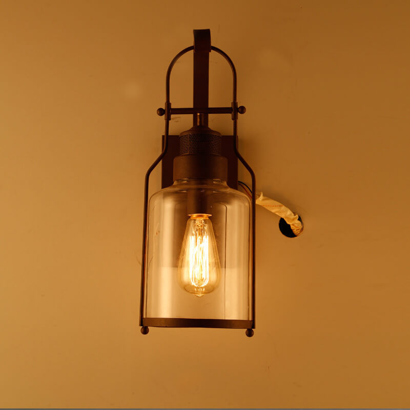 Industrial Iron Glass Jar 1-Light Wall Sconce Lamp