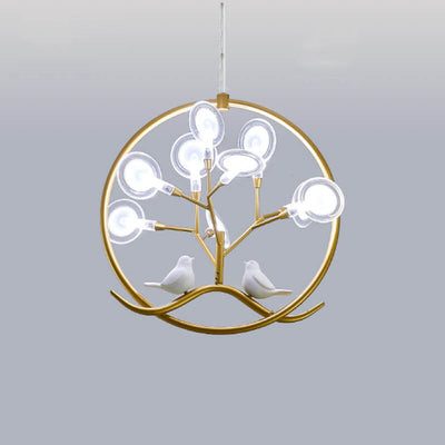 Nordic Metal Circular Bird Branch 9-Light Chandelier