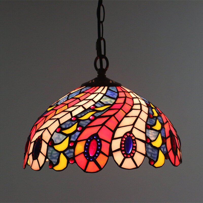 Cúpula de Vidrio Tiffany Europea con Vitral, Lámpara Colgante de 1 Luz 
