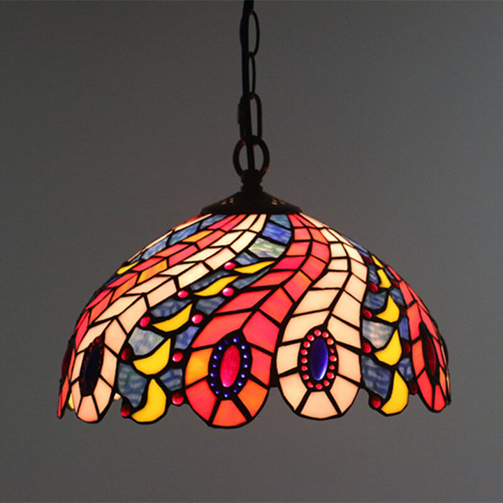 Cúpula de Vidrio Tiffany Europea con Vitral, Lámpara Colgante de 1 Luz 