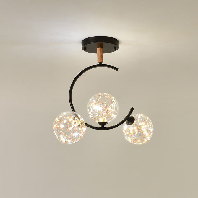 Nordic Creative Glass Ball Curve LED Semi-Flush Mount Ceiling Light