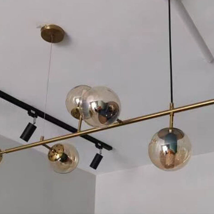 Moderner minimalistischer langer Glas-Rundkugel-Insel-Leuchter 6-flammiger Kronleuchter 