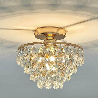 Vintage Luxury Crystal Tassel 1-Light Semi-Flush Mount Ceiling Light