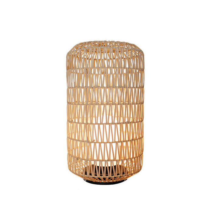 Lámpara de pie para jardín exterior de 1 luz, impermeable, con columna de ratán de plástico de estilo japonés tradicional 