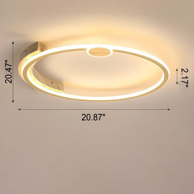 Modern Minimalistic Round Solid Color Wood Iron Acrylic LED Flush Mount Light
