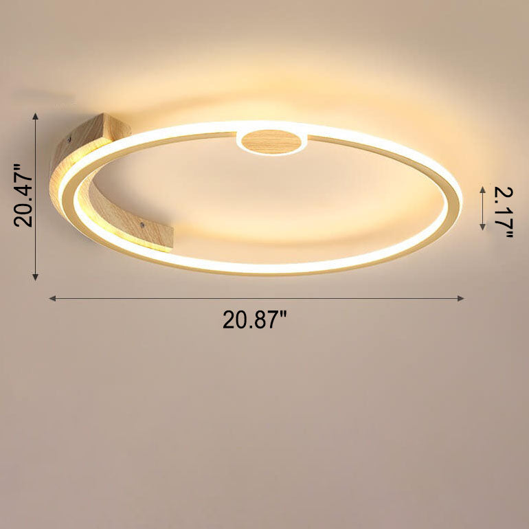 Modern Minimalistic Round Solid Color Wood Iron Acrylic LED Flush Mount Light