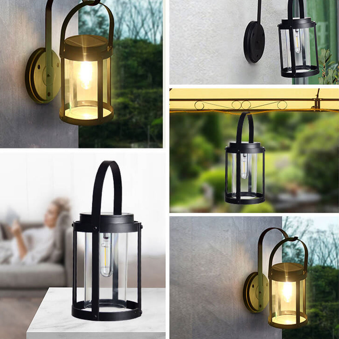 Pantalla de lámpara cilíndrica ABS solar impermeable LED portátil y colgante para exteriores 