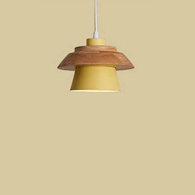 Modern Metal Wooden Top 1-Light Cylinder Pendant Light