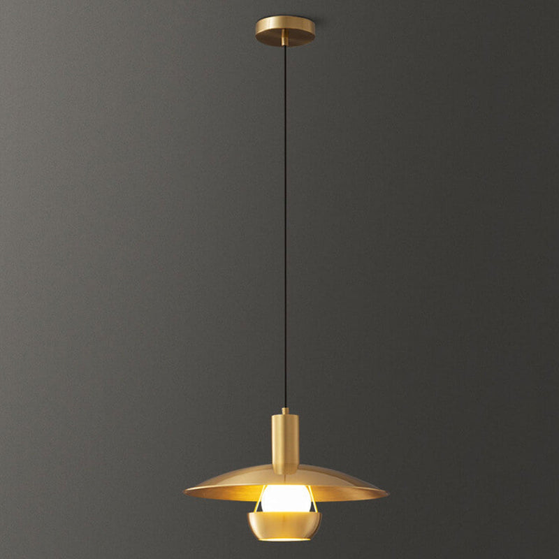 Nordic Minimalist All Brass Flying Saucer Design 1-Light Pendant Light