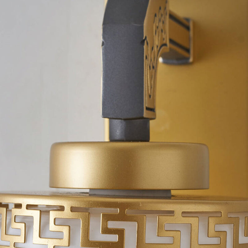 Moderne Chinesische Säule Eisen Glas 2-Licht Wandleuchte 