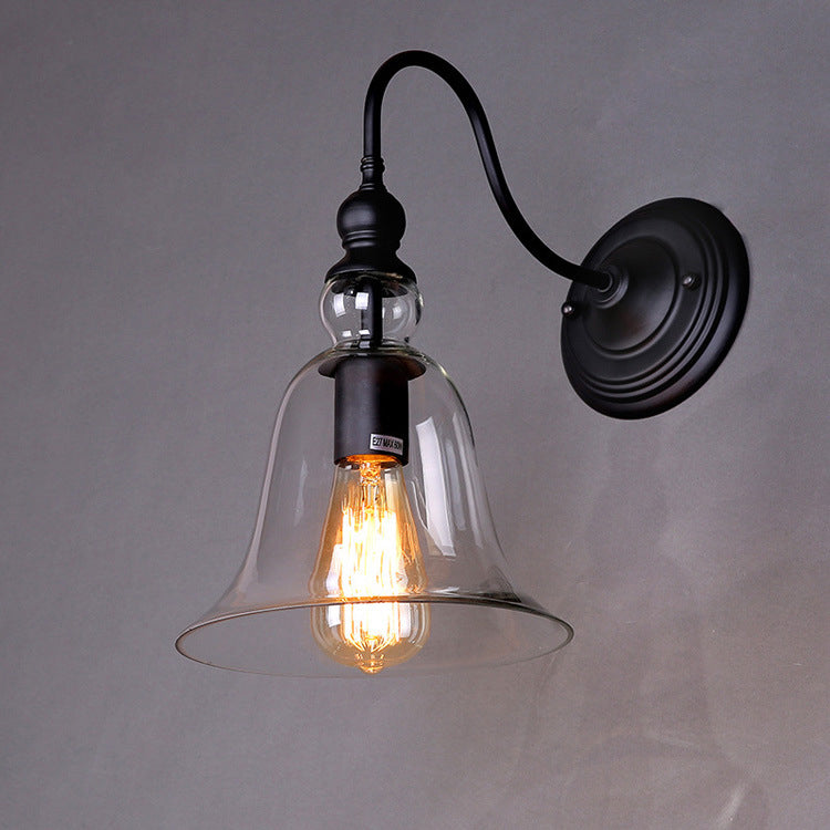 Vintage Industrial Clear Glass Bell 1-Light Wall Sconce Lamp