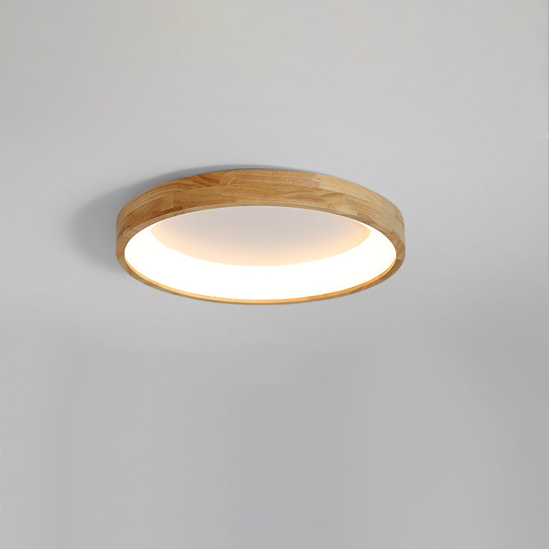 Modern Nordic Wooden Light Stand Round LED Flush Mount Light