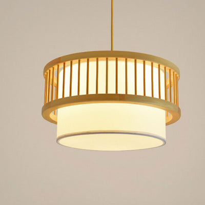 Modern Japanese Solid Wood Cylindrical Drum 2/3 Light Ceiling Light